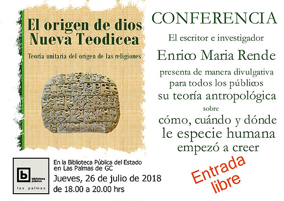 El próximo jueves, 26 de julio, el escritor Enrico Maria Rende presenta su teoría «Nueva Teodicea».