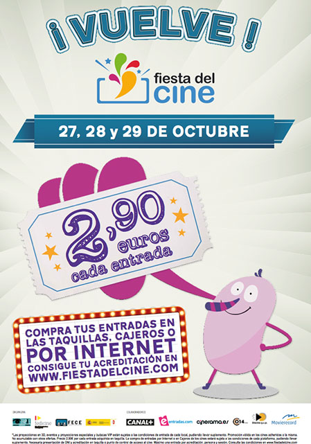 Vuelve la Fiesta del Cine, o cómo ir al cine por 2,90€ los días 27, 28 y 29 de octubre.