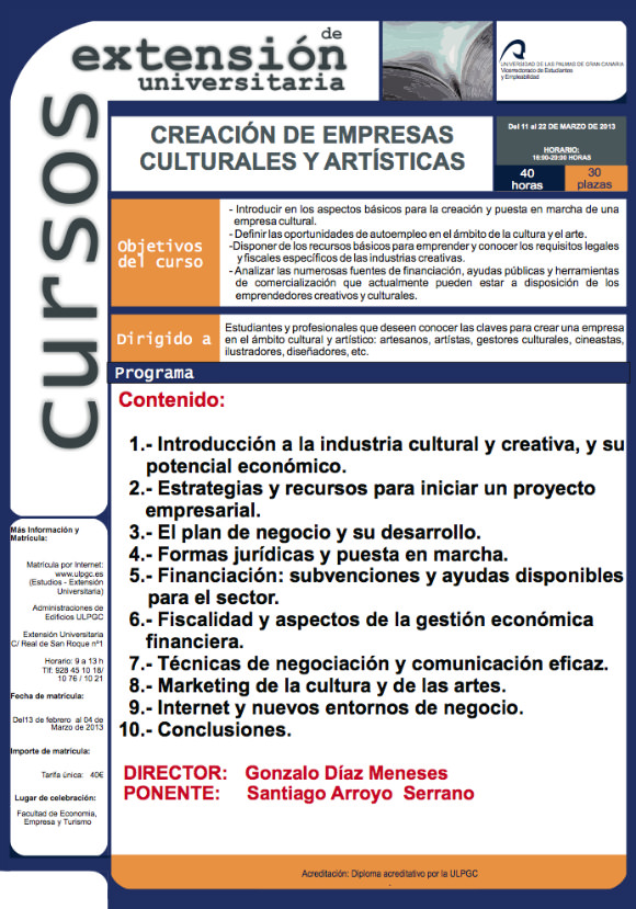 Curso Creación de Empresas Culturales y Artísticas ULPGC