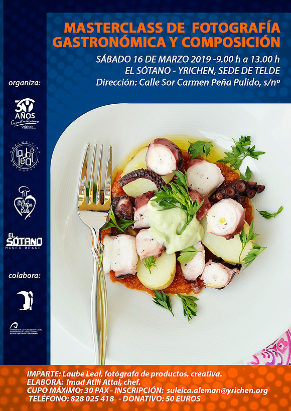 Masterclass de Fotografía Gastronómica y Composición, organizada por Yrichen dentro de las acciones por su 30 aniversario en el espacio El Sótano – makerspace.