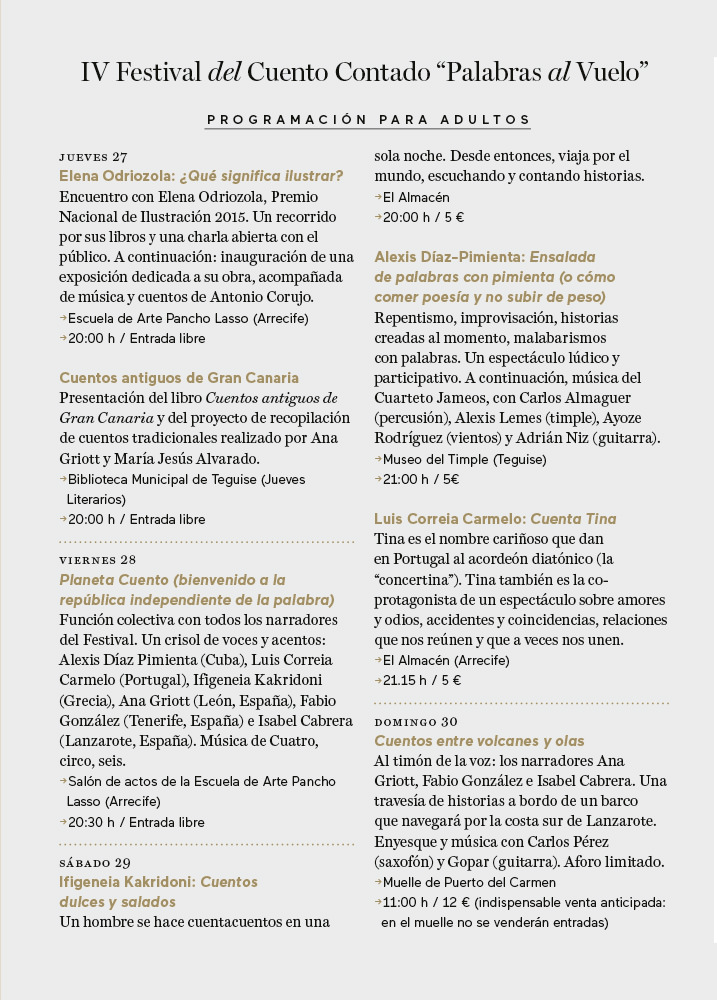 Palabras al Vuelo llevará el “arte de la palabra” a diversos espacios de Lanzarote: Arrecife, Teguise, Haría y San Bartolomé. // CanariasCreativa.com