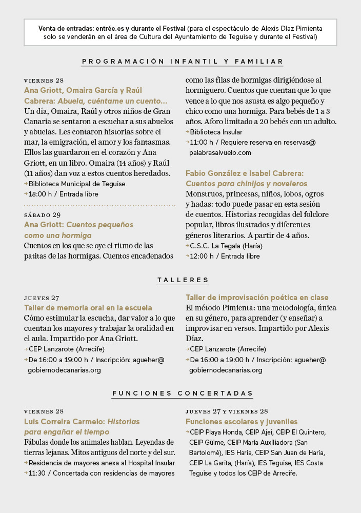 Palabras al Vuelo llevará el “arte de la palabra” a diversos espacios de Lanzarote: Arrecife, Teguise, Haría y San Bartolomé. // CanariasCreativa.com
