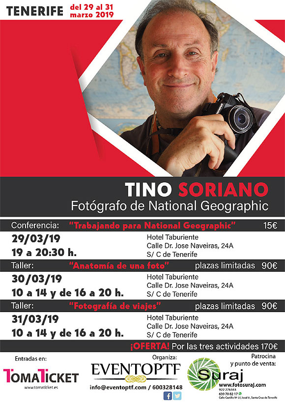 Tino Soriano, fotógrafo de National Geographic Society, dará una conferencia e impartirá sendos talleres a finales de marzo en Tenerife.