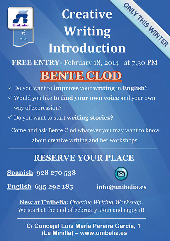 Conferencia de entrada libre “Creative Writing” en Unibelia